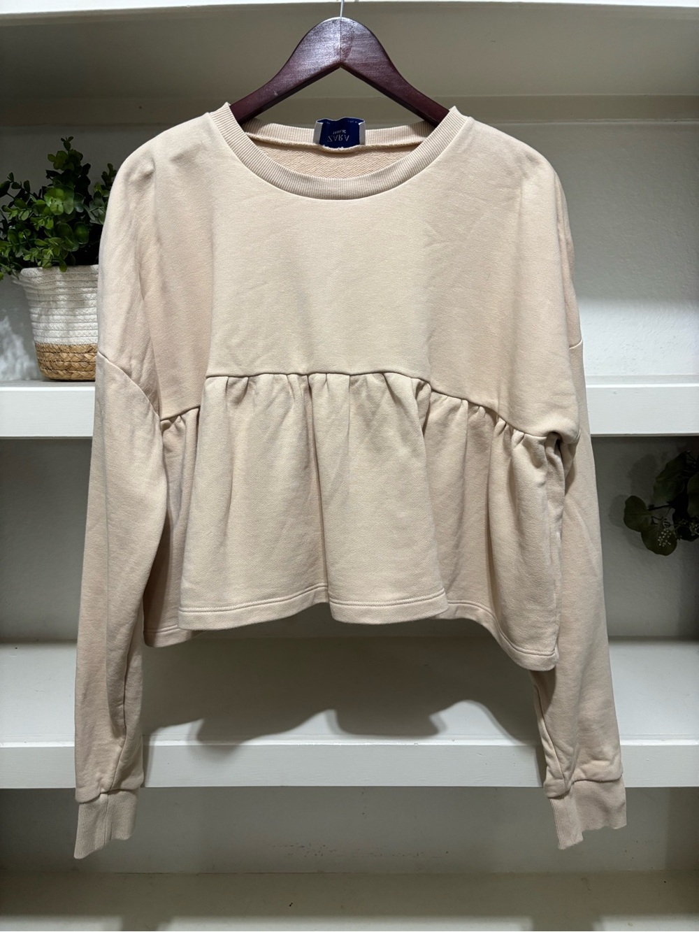 Zara Light Beige Peplum Sweatshirt